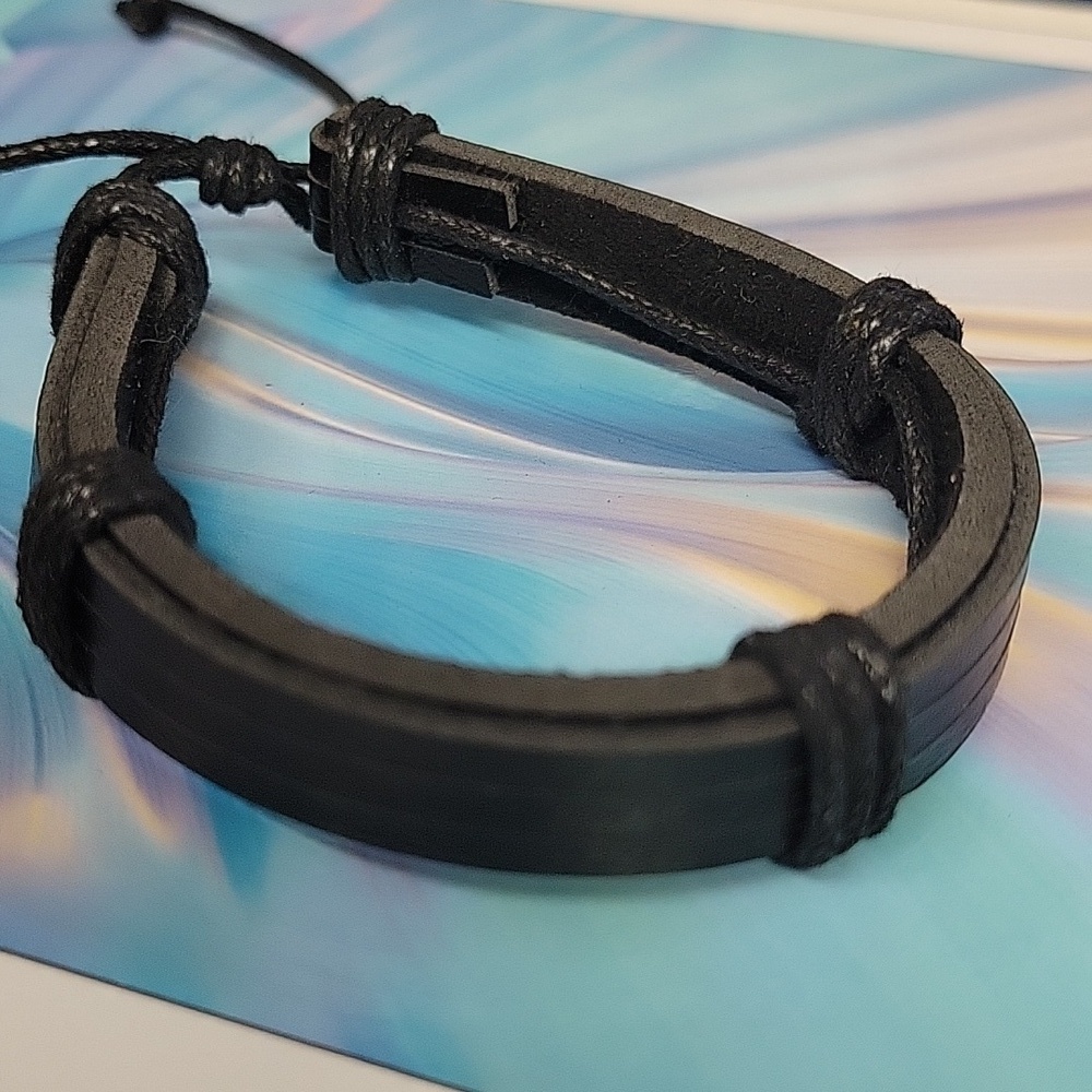 Black Leather 7" Bracelet Adjustable